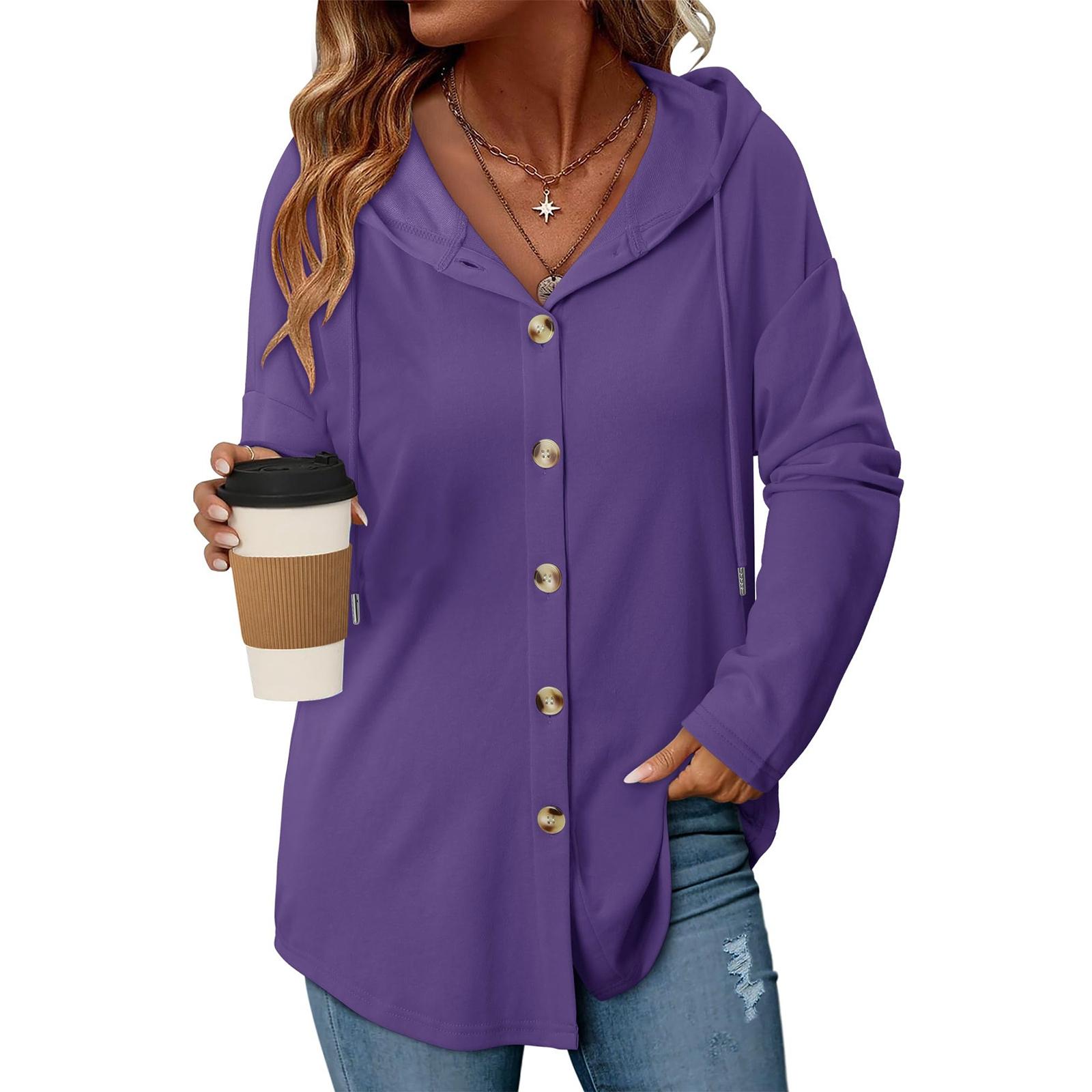 

Женское модное повседневное пальто реглан с длинным рукавом и кулиской, винтажное пальто с капюшоном на пуговицах XXL фиолетовый