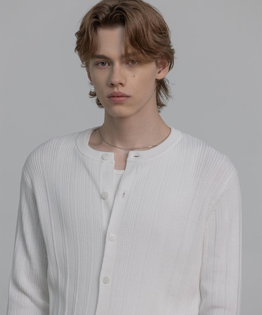 DECOROSO Mix Ribbed Round Cardigan [White]