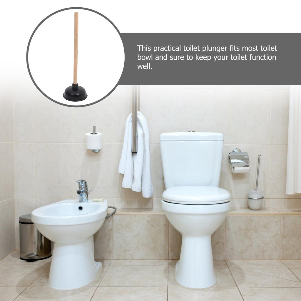 1PC Wooden Handle Rubber Toilet Plunger Heavy Duty Bathroom Cleaning Tool Wear Resistant Comfortable Grip Compatible With