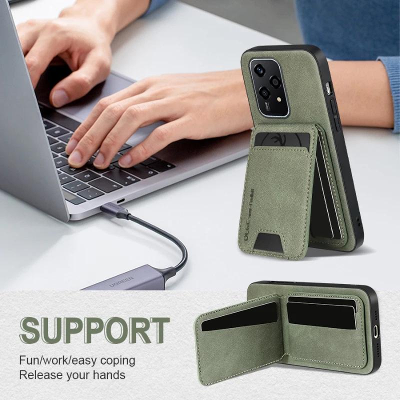 New Solid Color Leather Wallet Card Slot Bracket Shockproof Phone Case For Honor 200 Pro Lite 100 90 70 50 X8B X50i Back Cover