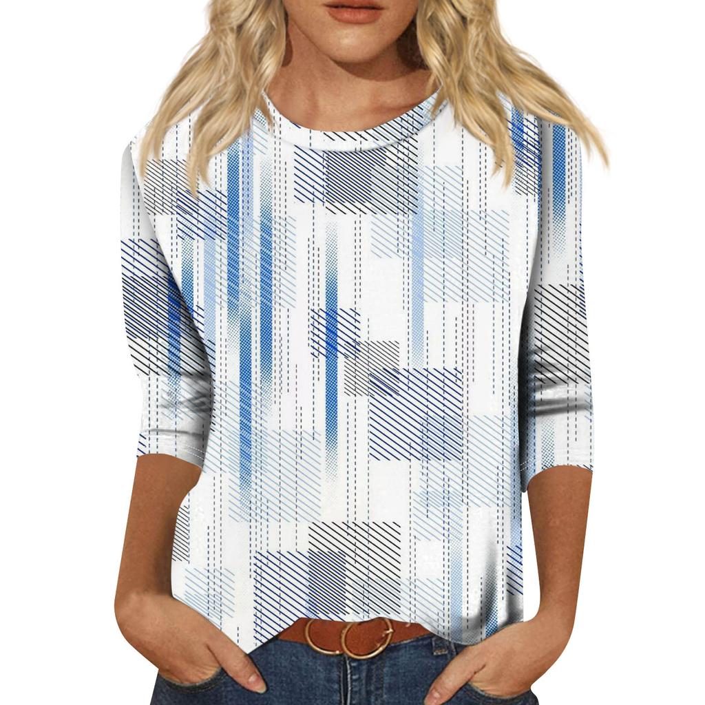 Damenmode Lässig Vintage Bedruckt Siebenärmel Rundhals Oberteil Tops für Damen Damenoberteile und Blusen Oberteile für Damen