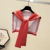 Korean College Navy Stripe Wool Knit Shoulder Cape Knotted Warm Shawl Summer Air Conditioned Room Protect Neck Woman'S Scarf
