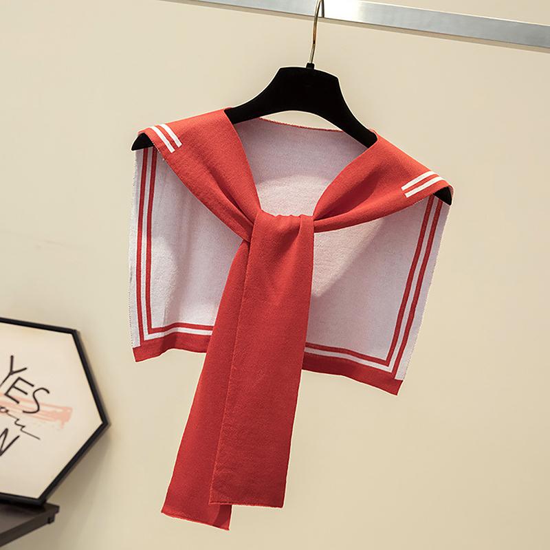 Korean College Navy Stripe Wool Knit Shoulder Cape Knotted Warm Shawl Summer Air Conditioned Room Protect Neck Woman'S Scarf