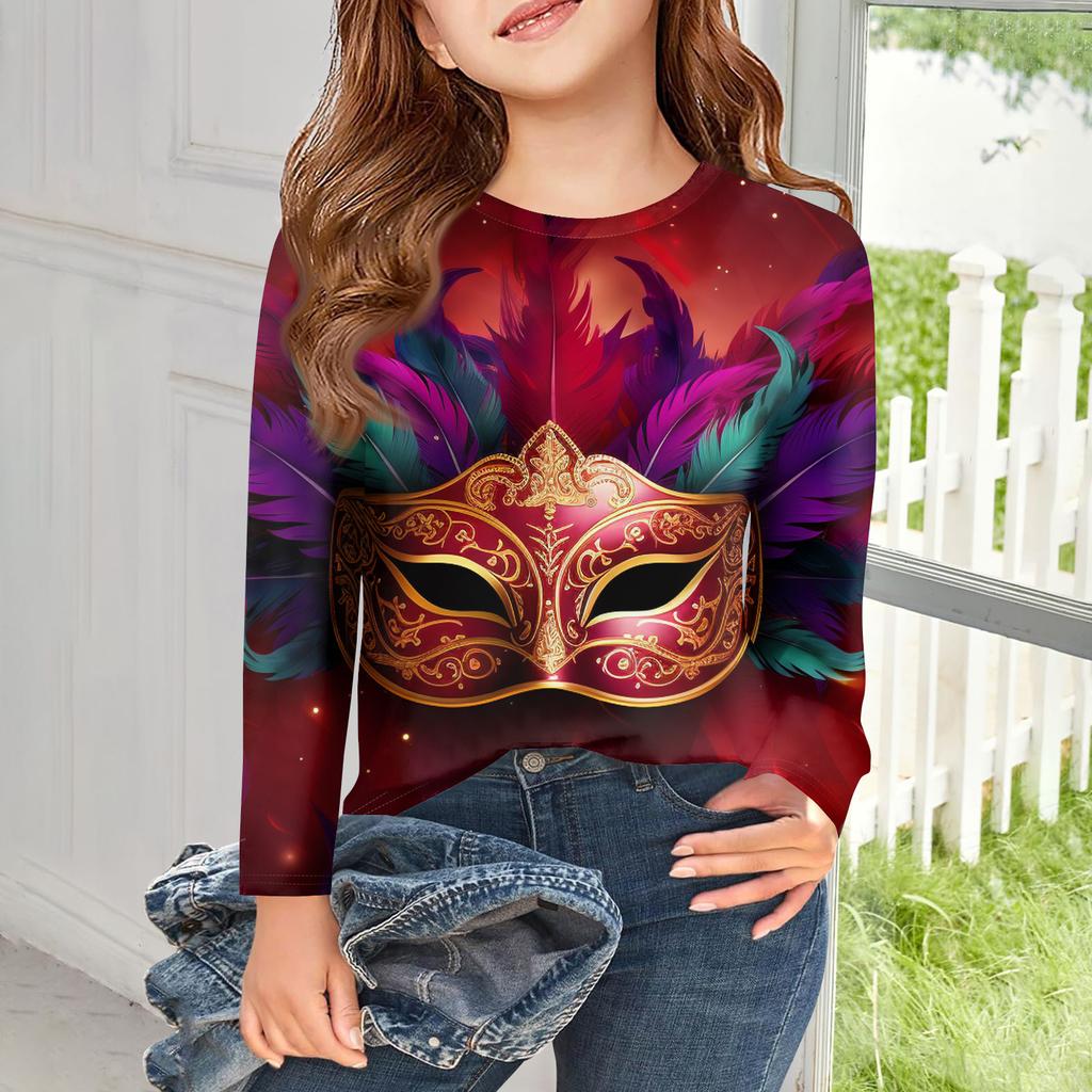 Dívčí trička s dlouhým rukávem Dětské podzimní topy Kulatý výstřih Potištěná základní trička