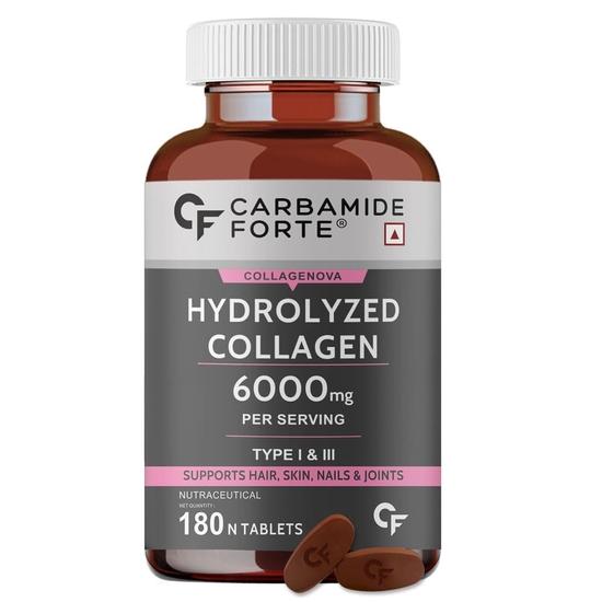 

Carbamide Forte Collagen Supplements for Women & Men | Hydrolyzed Collagen Tablets with Type 1 & 3 Collagen Powder | 180 Tablets