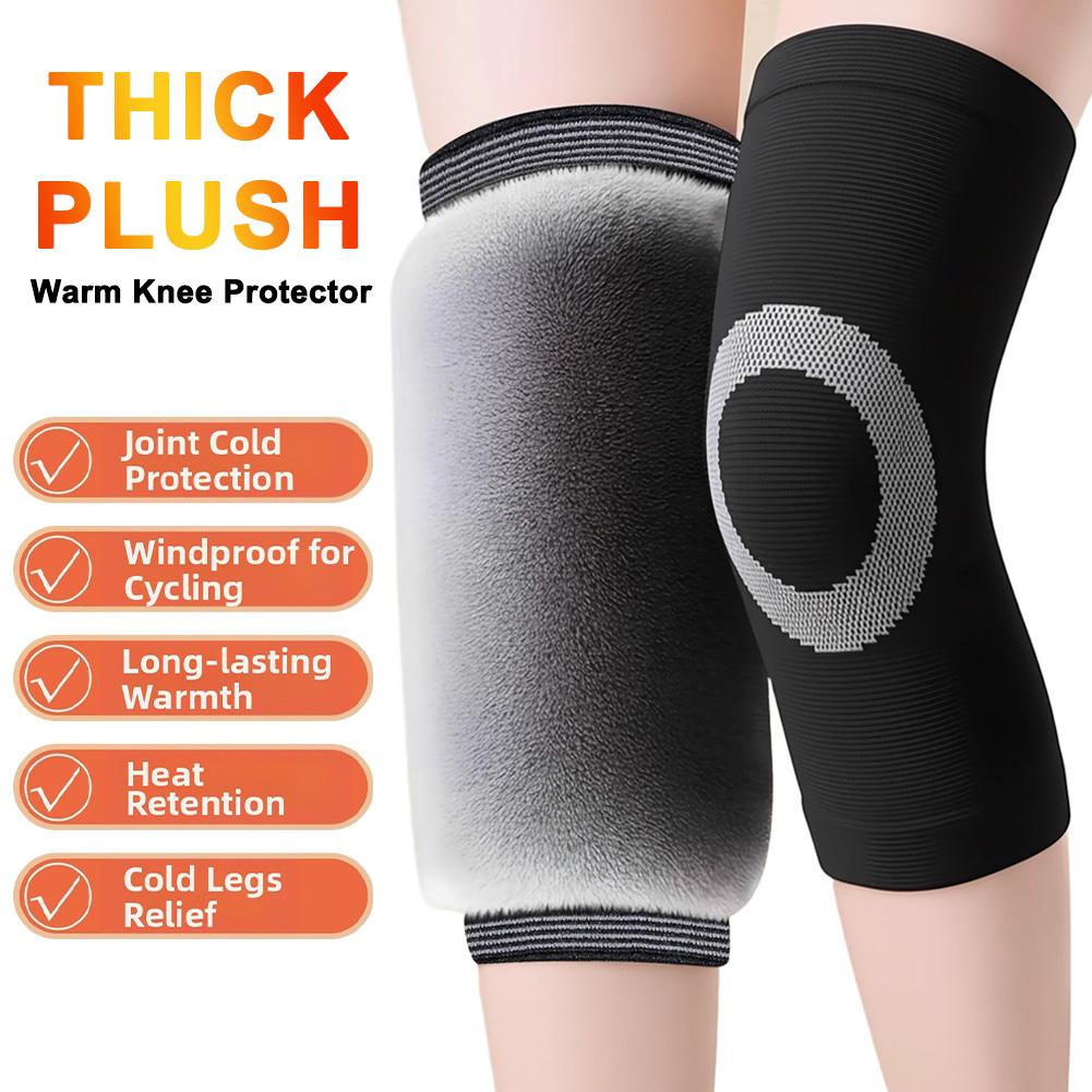 2 PCS Warm Knee Pads with Plush Interior Elastic Bands Nonslip Fit Designed for Cold Weather Sports and Activities