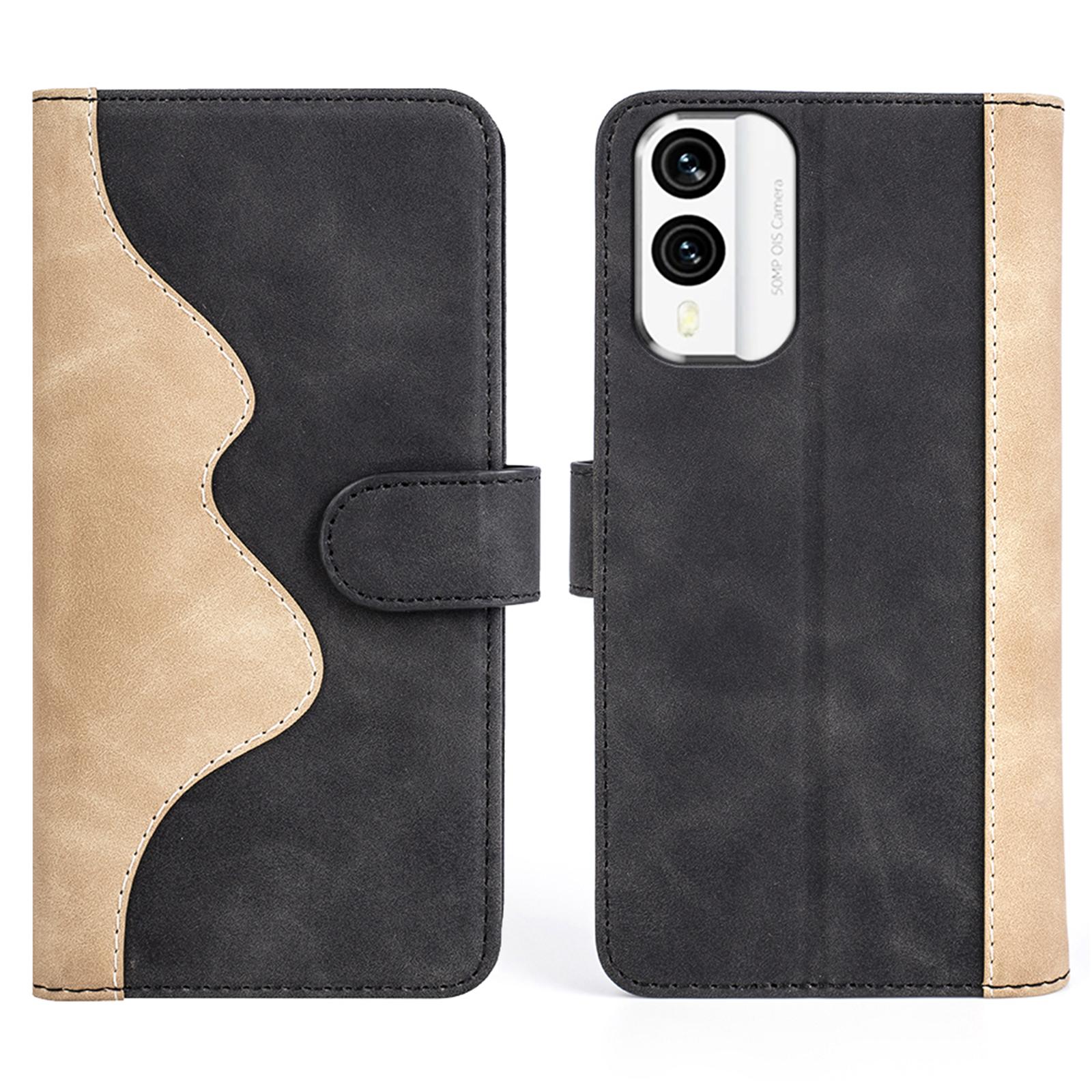 

For Nokia X30 5G Dual Color Splicing Drop-proof PU Leather Phone Cover with Wallet Stand Black