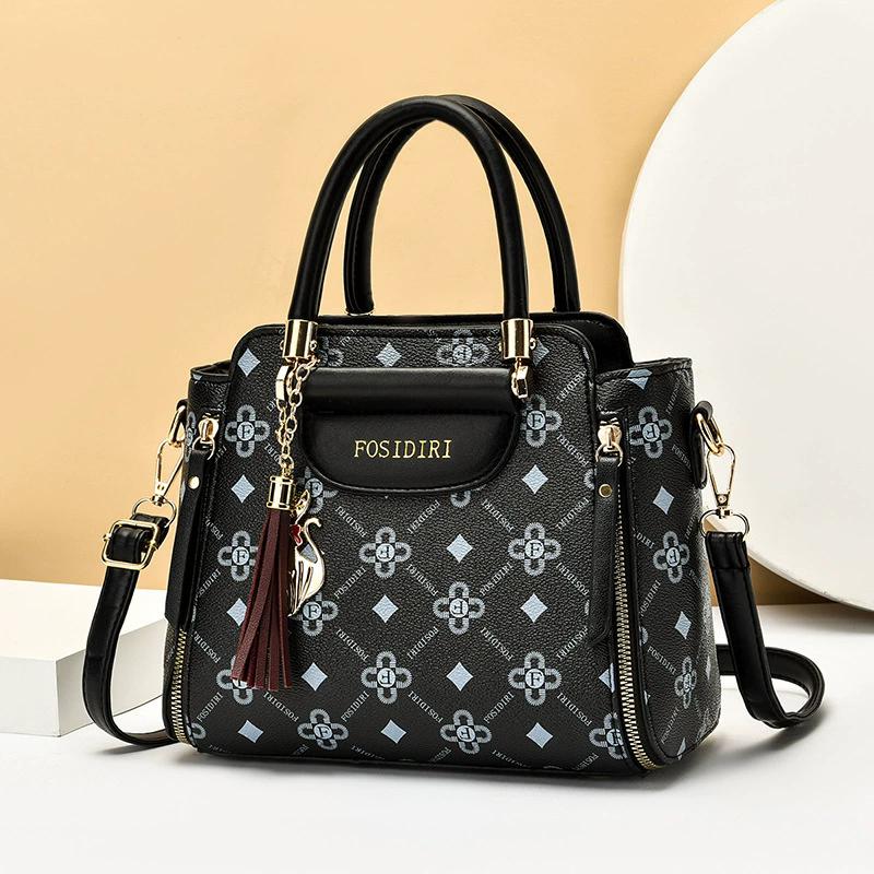 Женская модная сумка с принтом, большая вместительная сумка через плечо, классическая ретро сумка для повседневного ношения чёрный