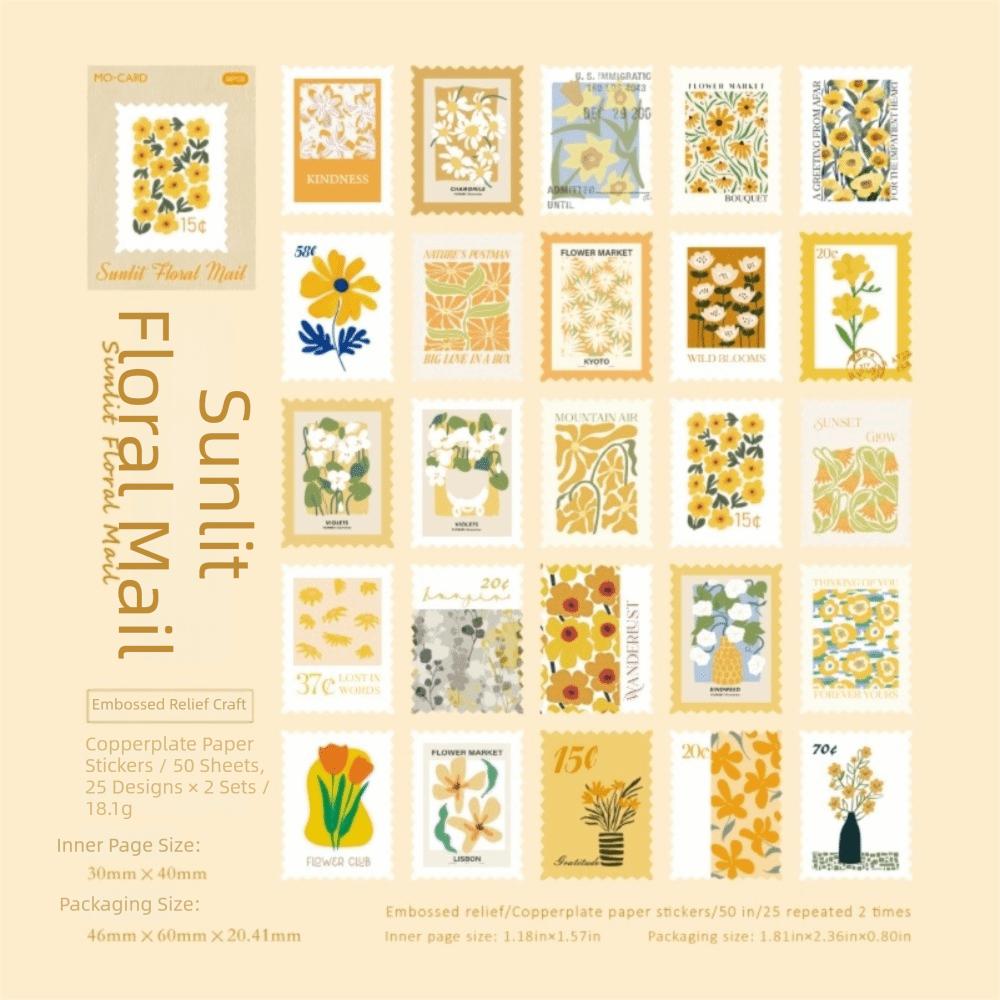 Self Adhesive Floral Stamp Stickers Embossed Texture Decorative Paper Stickers Scrapbooking