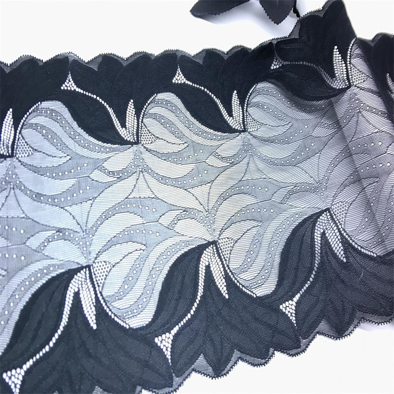 23cm Wide Black Spandex Lace, Elastic Sewing Lace Fabric for Lingerie, Bra, Underwear, Garment, Crafting