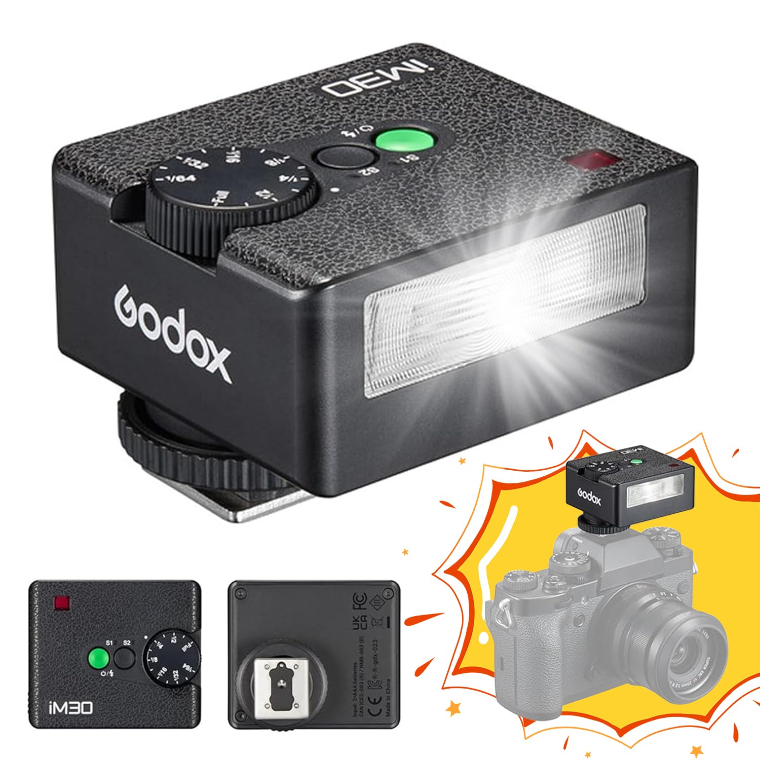 

[GODOX Authorized Dealer] Godox IM30 Camera Flash, 230 Full Power Mini Manual Flash, for Sony zv1Sony zve10Ricoh gr3CanonNikonFujiOlympus Cameras