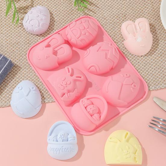4Pcs Easter Chocolate Mold Bunny Shape Cake Mold Baking Non-Stick Silicone 6 Grids Chocolates Candies Cupcakes