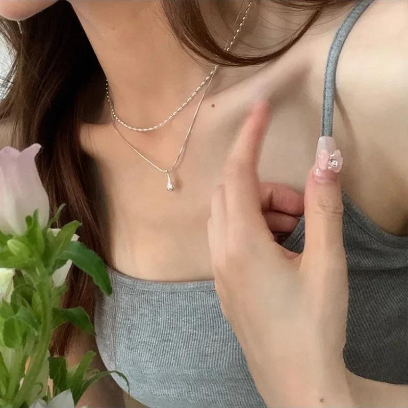 Simple Design Drop Pendant Necklace for Women Double Collar Chain Fashion Fine Jewelry Gifts