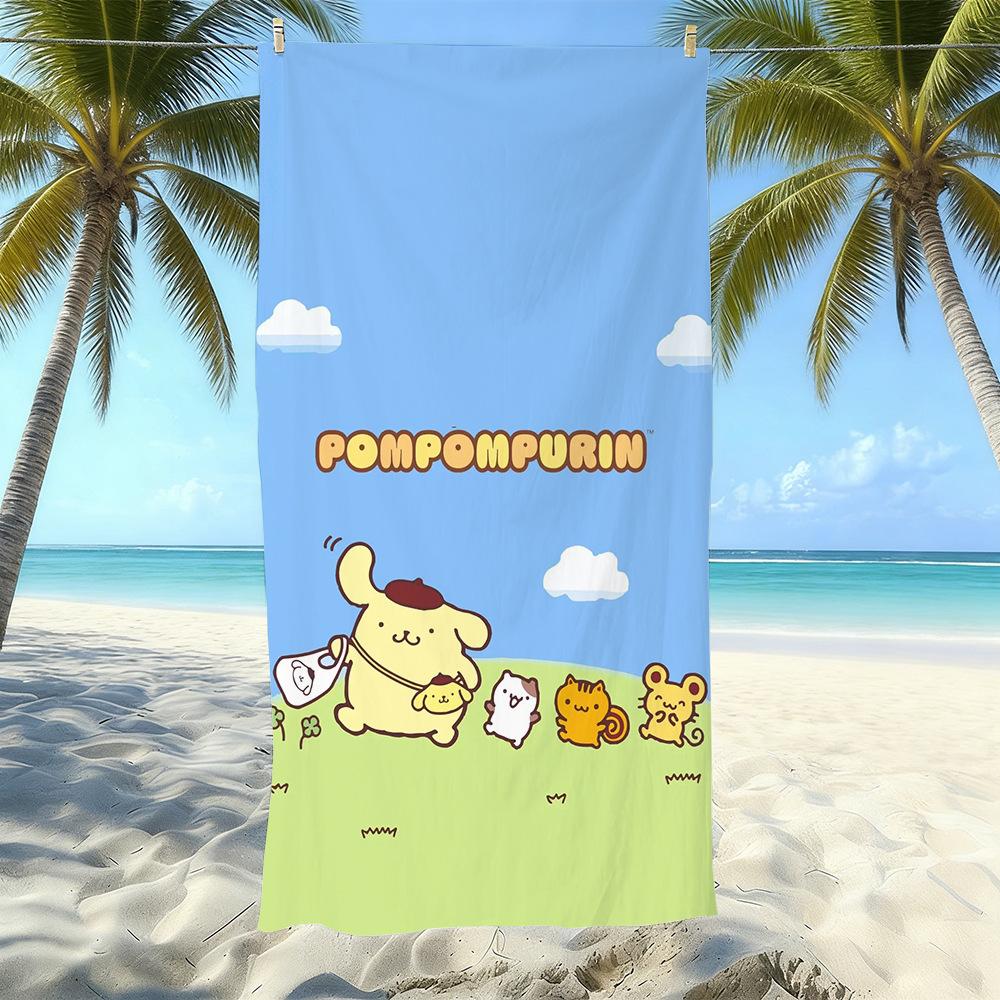 Cute Puppy Cartoon Print Microfiber Beach Towel Water Absorbent Quick Dry Bath Towel For Vacation
