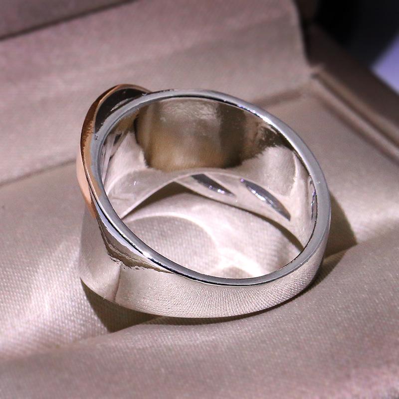 Inel cruce cu fundă bicolor aur roz de înaltă calitate Inel cu zircon pătrat scară Simplu micro-incrustat pentru femei