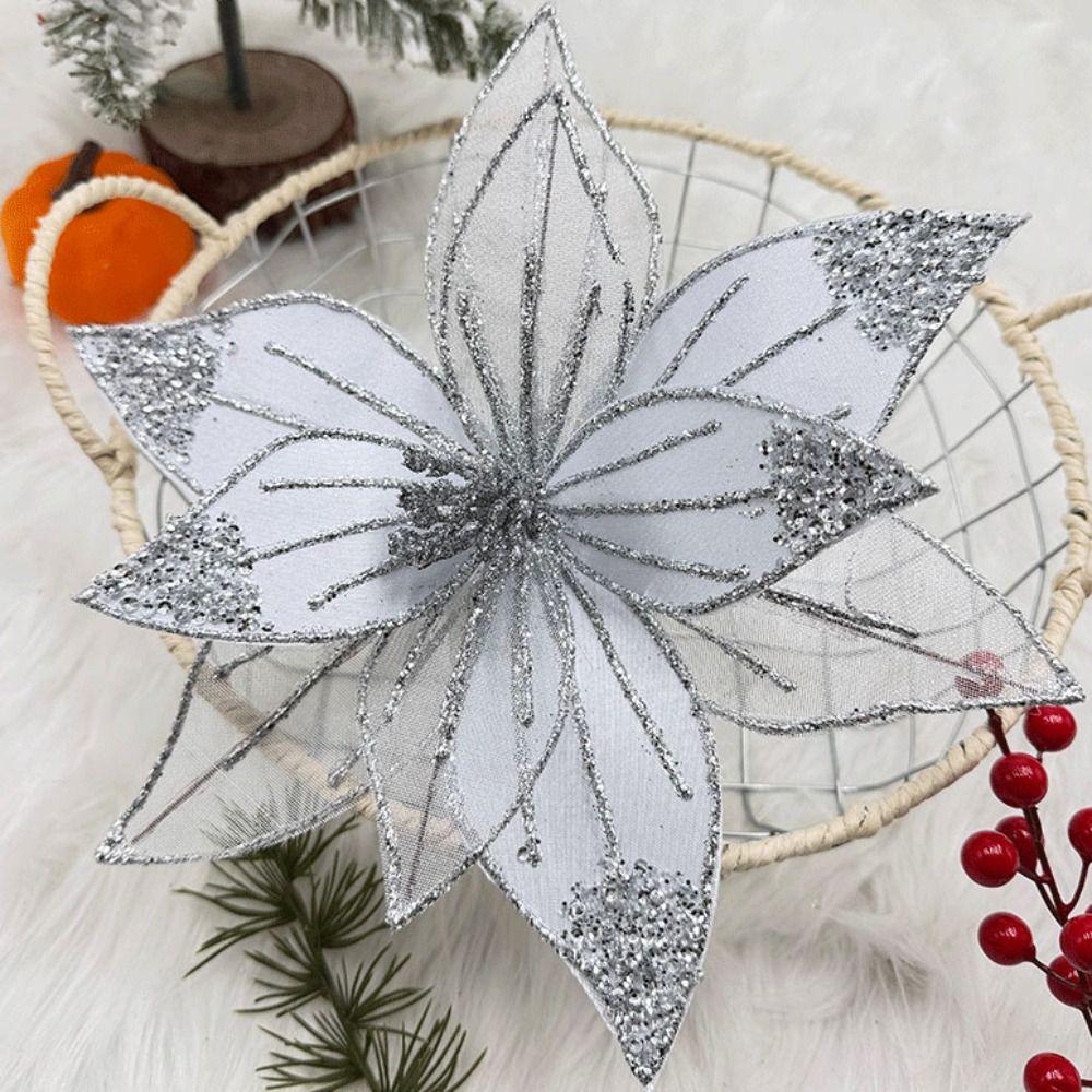 Sparkling Artificial Poinsettia Flower DIY Simulation Flowers Sequins Flower  Wedding Decoration