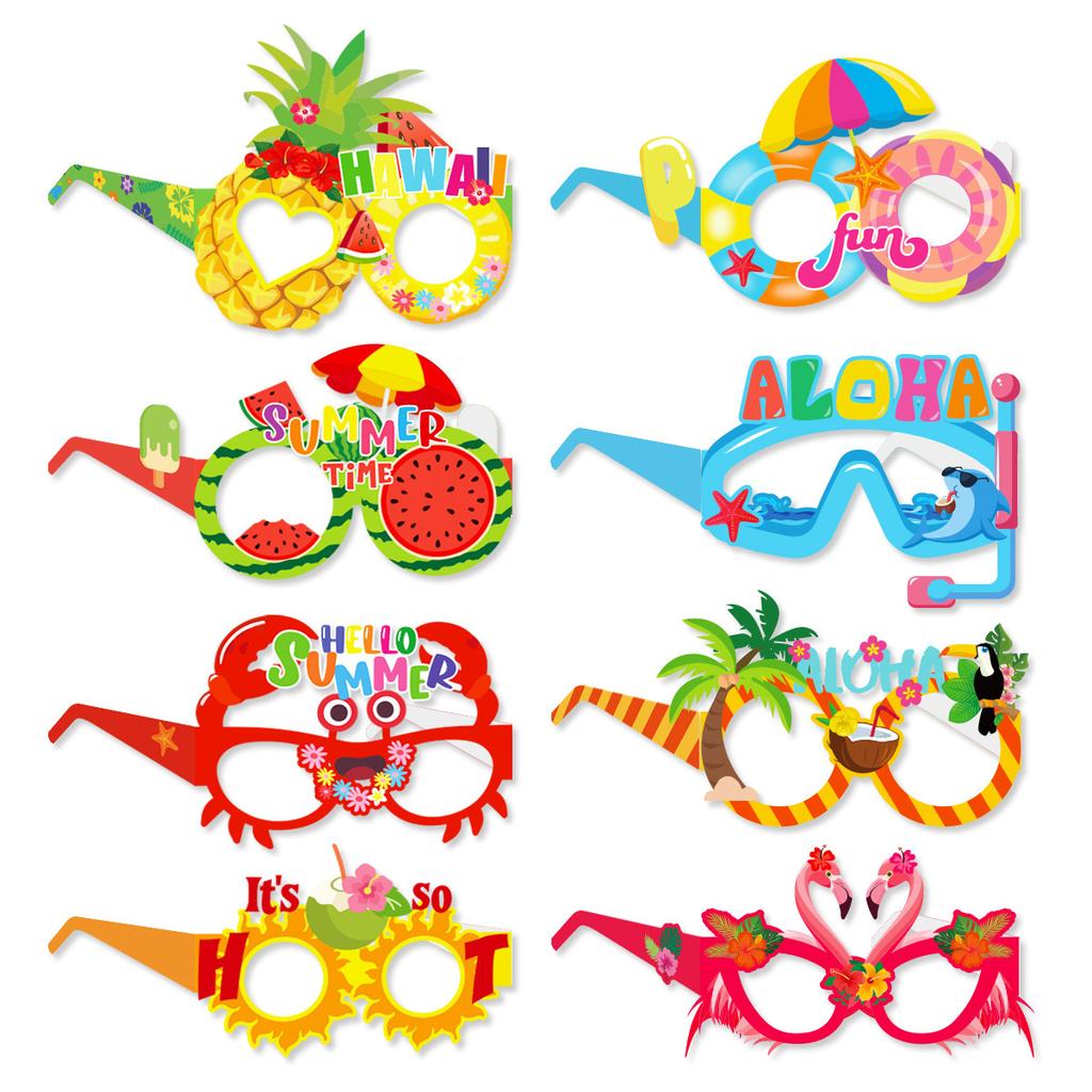 8pcs Hawaiian Party Photo Props Set Includes Tropical Fruit and Beach Themed Glasses for Summer Celebration Photo Booth Accessories