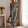 Damen Gestreiftes Off-Shoulder Maxikleid Kurzarm Lässig Party Cocktailkleid Sommer Strandurlaub Fließendes Kleid