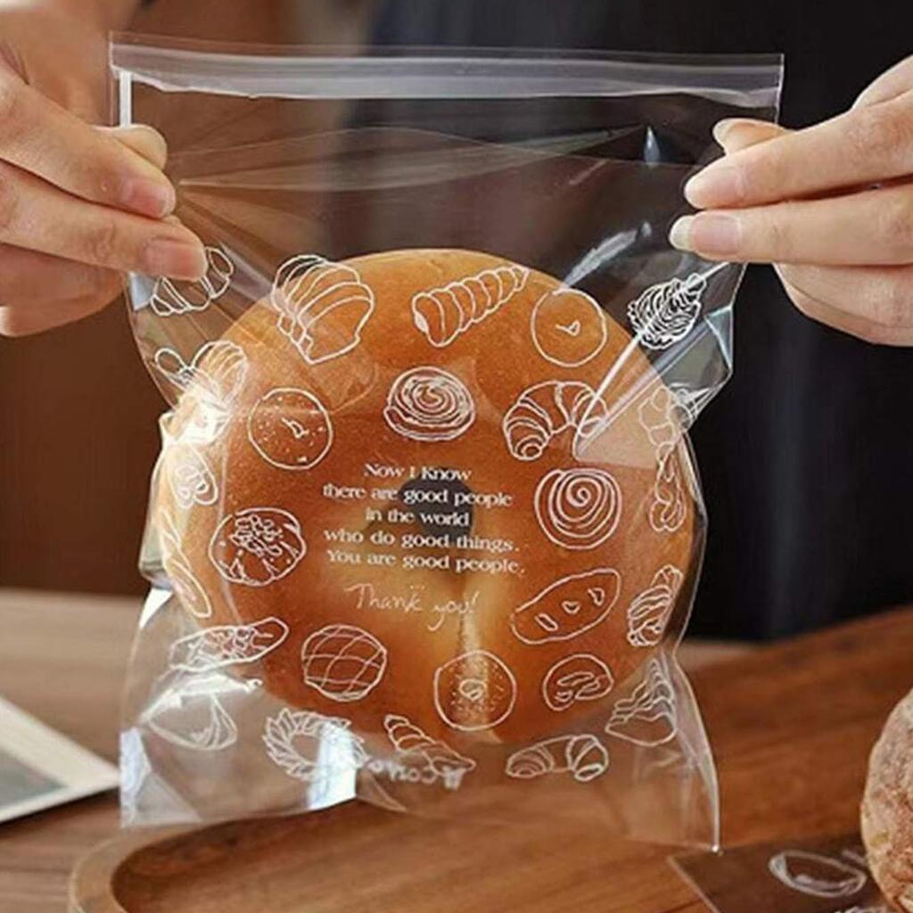 100pcs-Cute Pattern Printed Bread Toast Packaging Bag, Festival Gift Bag, Biscuit Self-sealing Bag, Food Packaging Bag