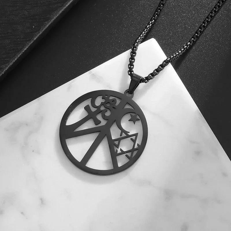 Stainless Steel Witchy Pentagram Moon Celtic Knot Pendant Necklace for Men Women Fashion Lucky Amulet Jewelry