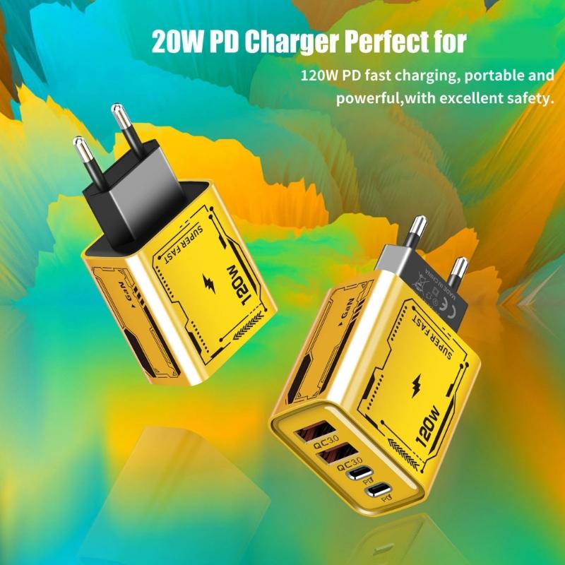 Fast Speed 120W Charger Two PD USB Port European Standard Multiple Device Compatibility