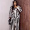 European and American New Suit Women's Long-sleeved Striped Shirt High-waisted Wide-leg Pants African Loose Large-size Women's Two-piece Suit Trendy