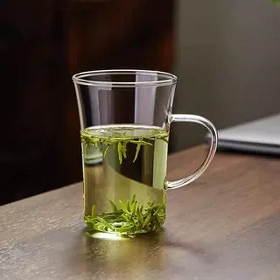 Elegant Thick-Bottom Green Tea Cup with Colored Handle - Heat Resistant for Home or Office Brewing 350ml