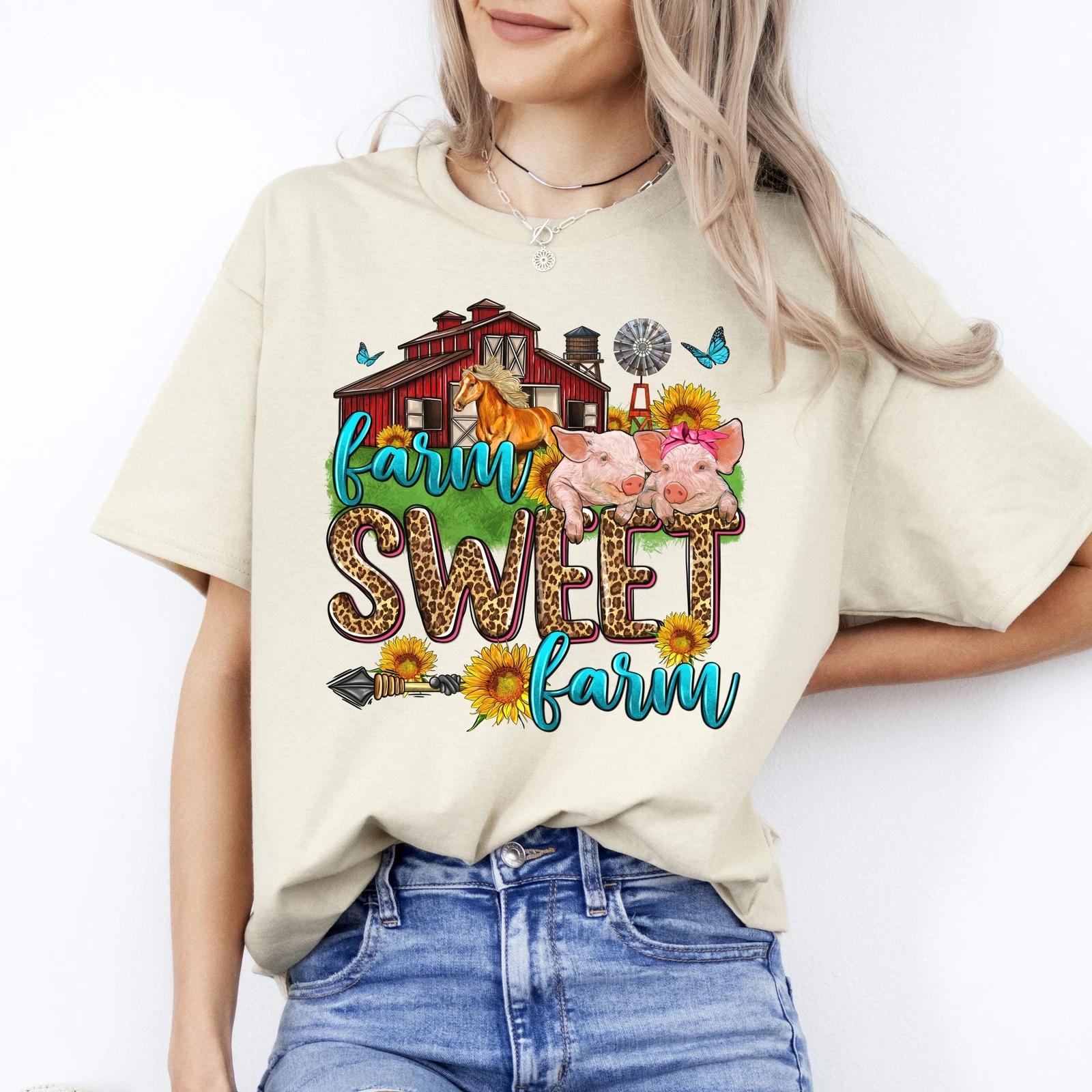 Farm sweet farm T-Shirt gift Country side farmer girl farm owner Unisex tee Sand 4XL