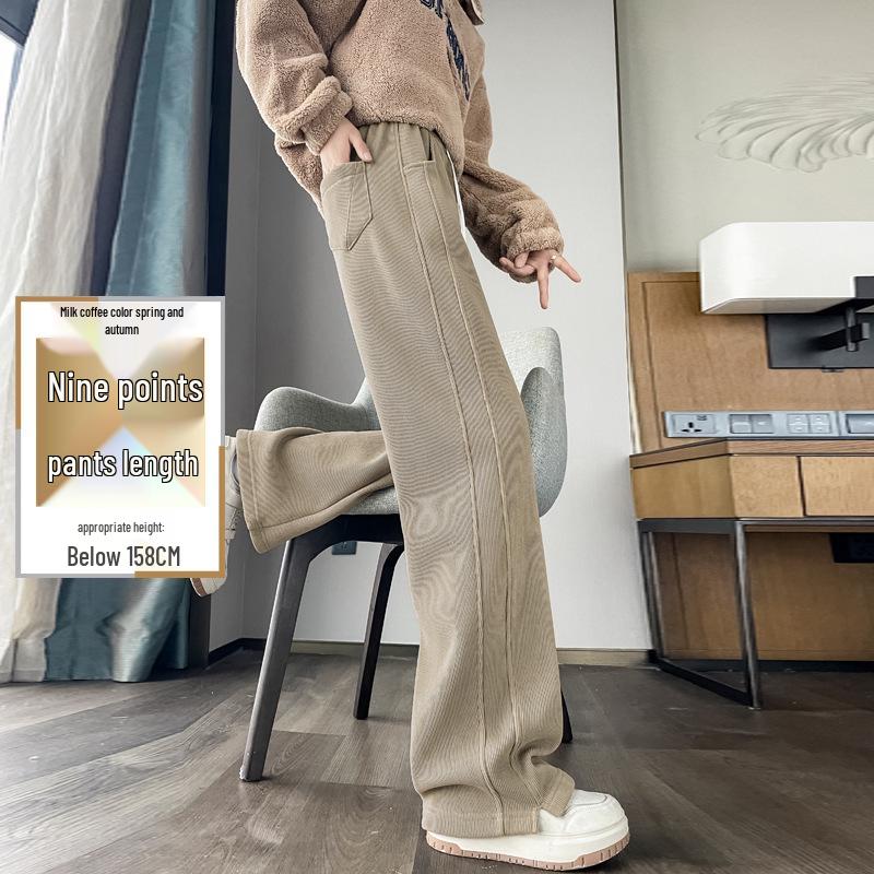 Women's Lambswool Wide-Leg Sweatpants, Autumn/Winter Narrow Straight-Leg, Tall Plus Velvet, Extra Length, Outerwear Cotton Pants.