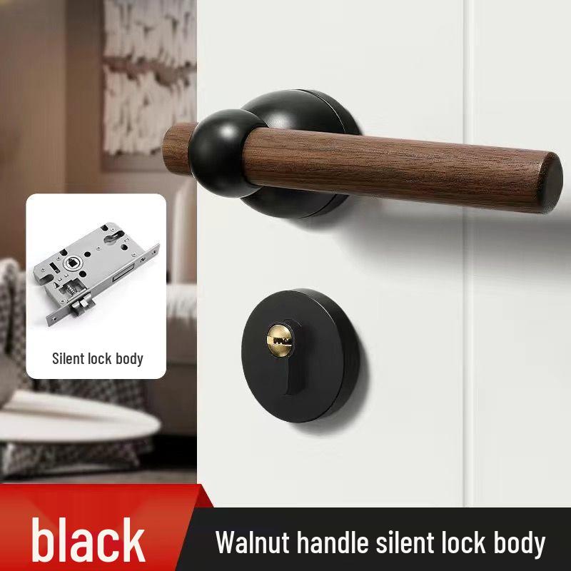 Chinese Style Minimalist Magnetic Walnut Wood Silent Bedroom Door Handle