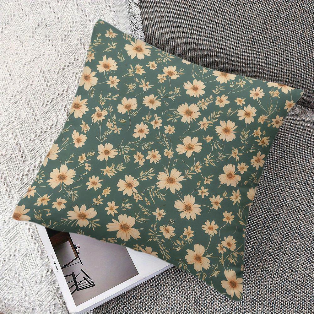 Small Green Flower Pattern Square Jacquard Pillow Cover for Sofa Office Waist Cushion Cover Home Decorative Pillowcase