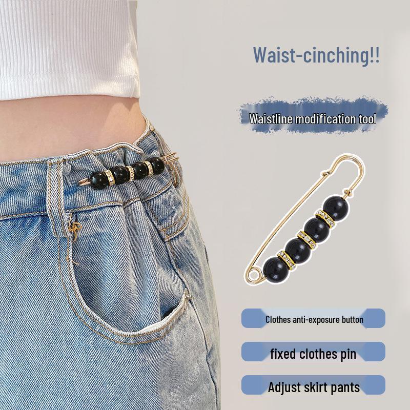 Women's Adjustable Pearl Safety Pin for Waist-Cinching and Neckline Fixing