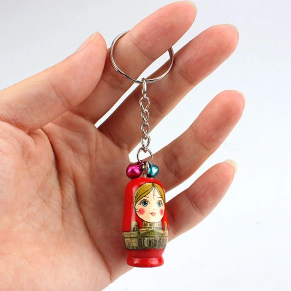 Drip Wood Matryoshka Russian Dolls Key Rings Babushka Matryoshka Figurines  Key Ring Gift