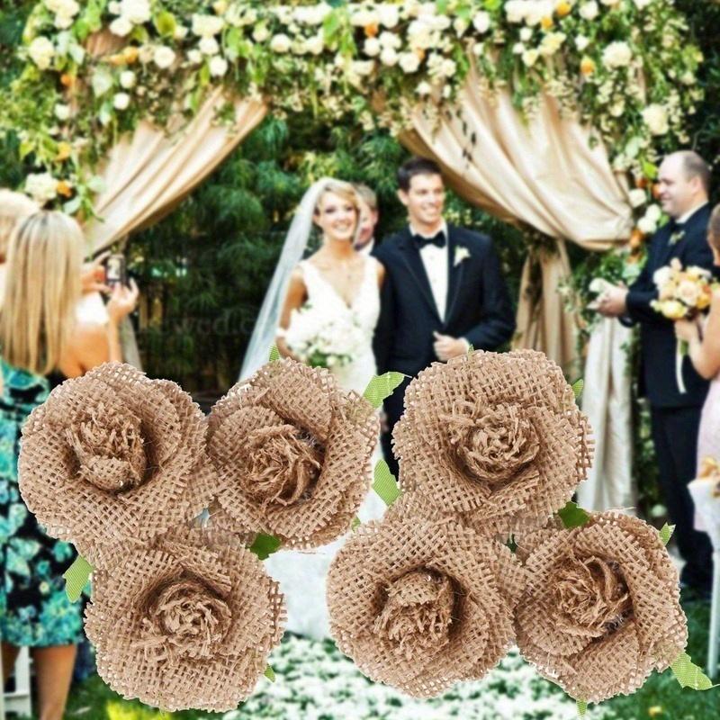 3pcs/set Natural Jute Hessian Flower Handmade Burlap Rose Vintage Wedding Decoration Party Hat Craft DIY Party Decoration