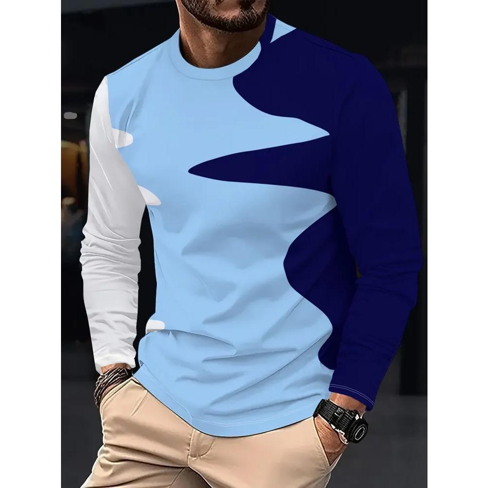 Herbst Rundhals Modisch Vielseitig Freizeit Streifen 3D Langarm T-Shirt Herren Mode Komfort Locker Sport Großes T-Shirt