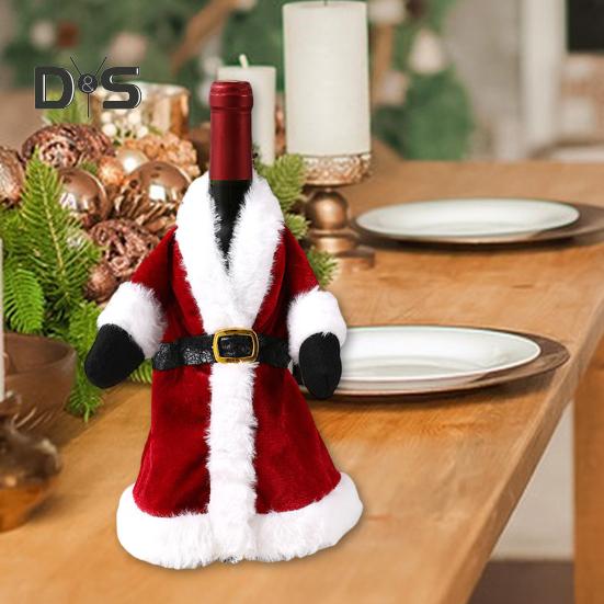 Christmas Wine Bottle Cover Red Wine Bottle Skirt Clothes with Belt Handmade Wine Accessories Holiday Home Decoration
