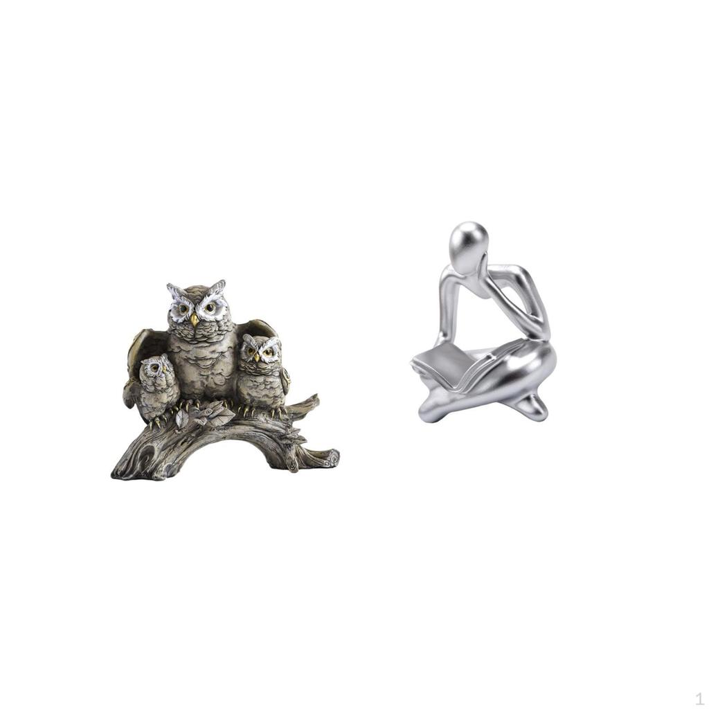 Modern Abstract Owl Thinker Figurine Sculpture for Living Room Office Tabletop Shelf Cabinet