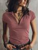 Women Slim Fit Half Zip Short Sleeve Top Casual Solid Color Tee
