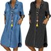 Denim Dress Single Breasted Pockets Summer Buttons Knee Length Dress Streetwear