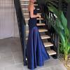 Women's Strapless Tube Top Maxi Dress Off Shoulder Patchwork Evening Dress Satin