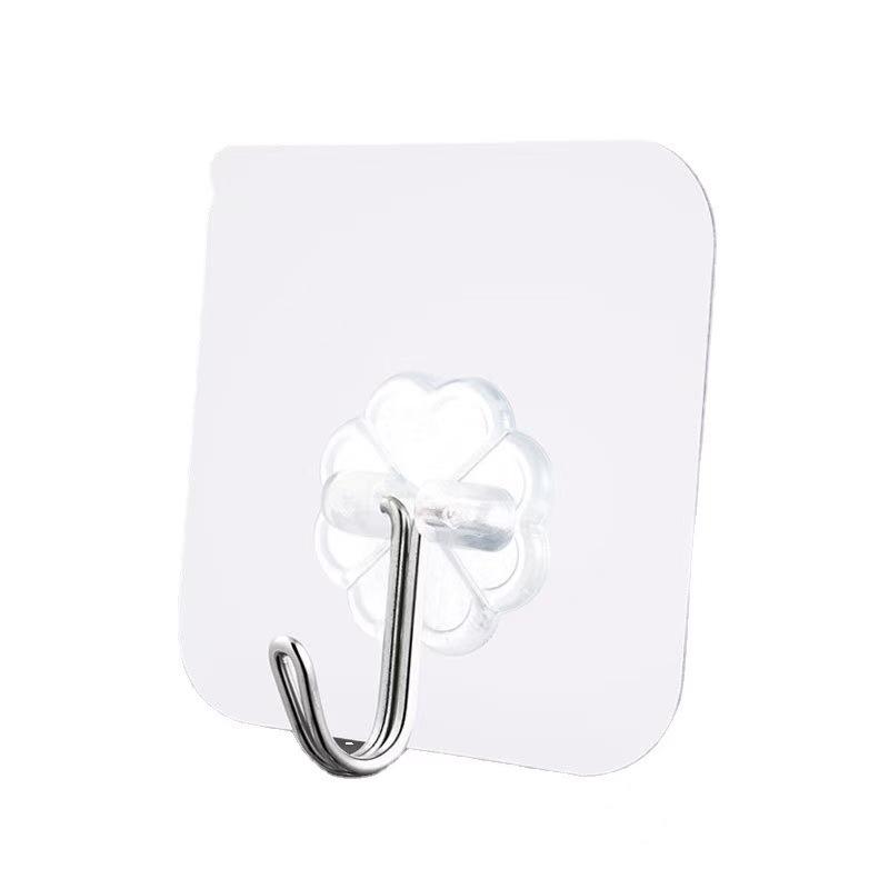 Transparent No-Drill Wall Hooks - Strong Adhesive, Seamless, Load-Bearing for Bathroom and Kitchen