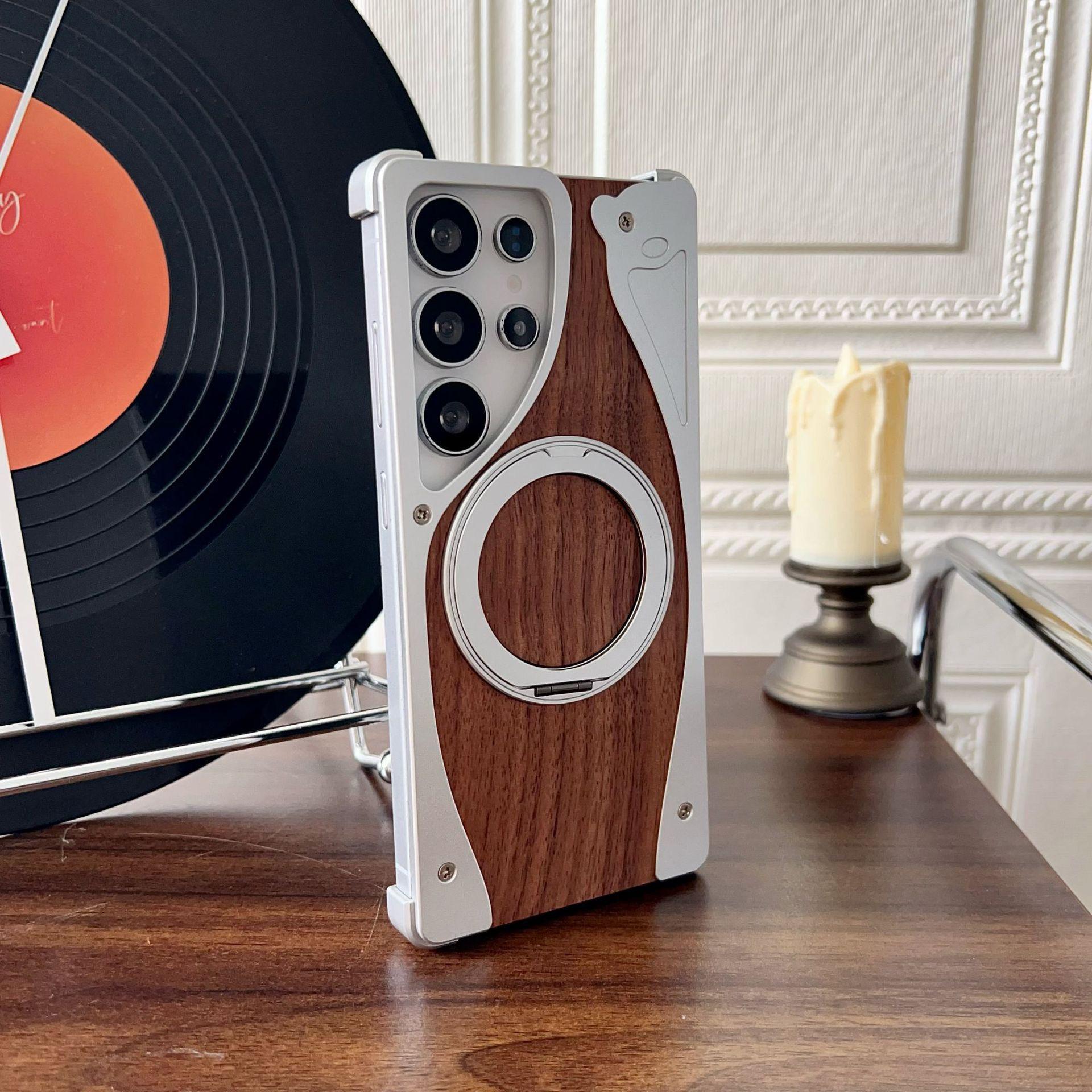 Samsung S25 Ultra Walnut Wood Magnetic Stand Case S24 Ultra