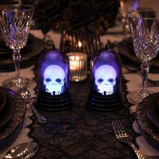 Spooky Skull Lamp Halloween Pumpkin Lantern, Battery Operated LED Light, with Hanging Buckle, Plastic Lantern Durable Lighting, for Party Props