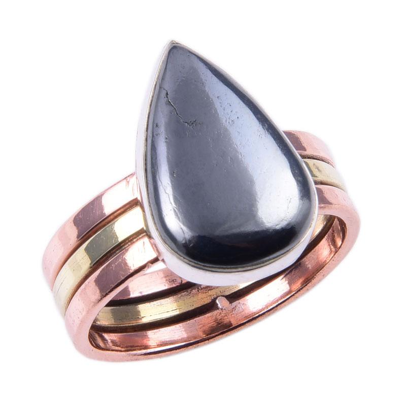 Pierre Précieuse Gunmetal Naturelle Fait Main Argent Sterling 925 Bicolore Bague Taille 9 t3h05