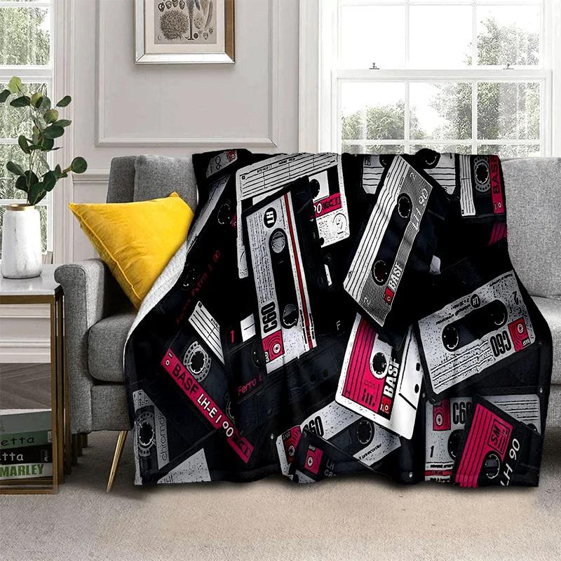 3D Music Cassette Tape Retro Pattern Blanket,Soft Throw Blanket for Home Bedroom Bed Sofa Picnic Travel Office Cover Blanket Kid