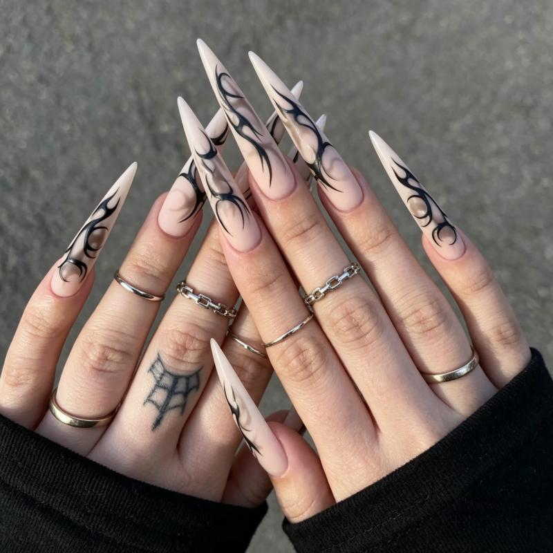 24Pcs Long Pointed Thorn Gradient Press On Nails High Quality Edgy False Nails Perfect Gift For Girls And Friends