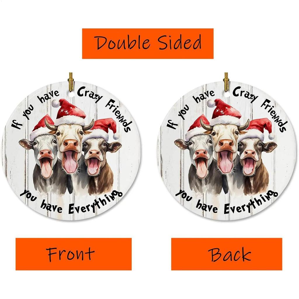 Cow Christmas Tree Ornament 2D Acrylic Winter Holiday Farmhouse Decorations Barn Ornaments For Christmas Tree Decorations For