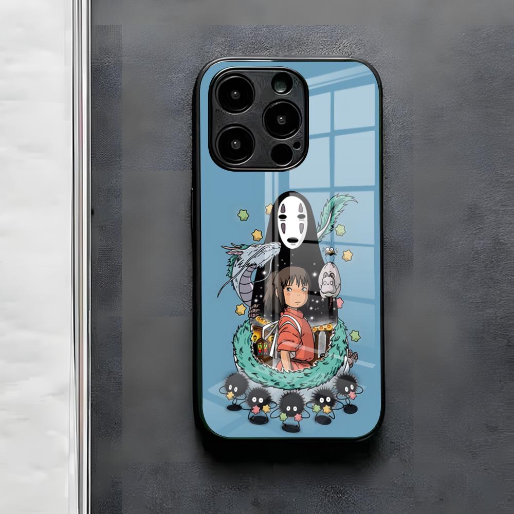S-Spirited CARTOON A-Away Phone Case For IPhone 17 Air 16 E Pro Max 15 14 13 Mini 12 Pro 11 Max Plus Black Glass Cover