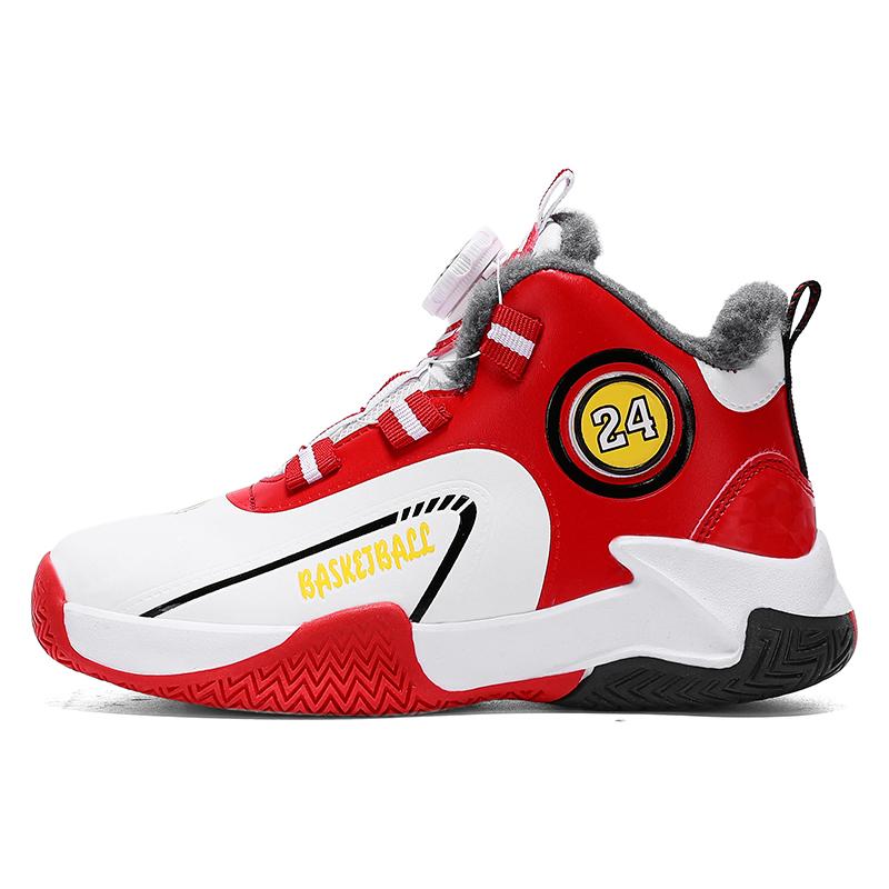 

Autumn/Winter Children s Leather Spinning Dunk Sneakers with Velvet Warmth for Youth and Children s Sports Professional Basketball Shoes 40 червоний/білий