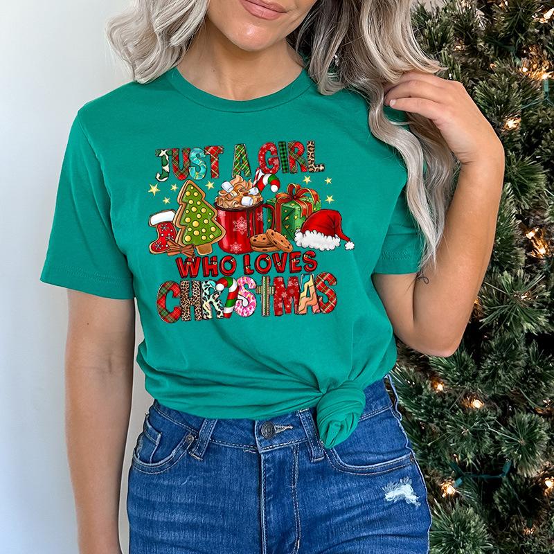 Christmas Printed Fashionable Women's T-shirt Christmas Trend Pure Cotton Casual Sportswear T-Shirts Women’s